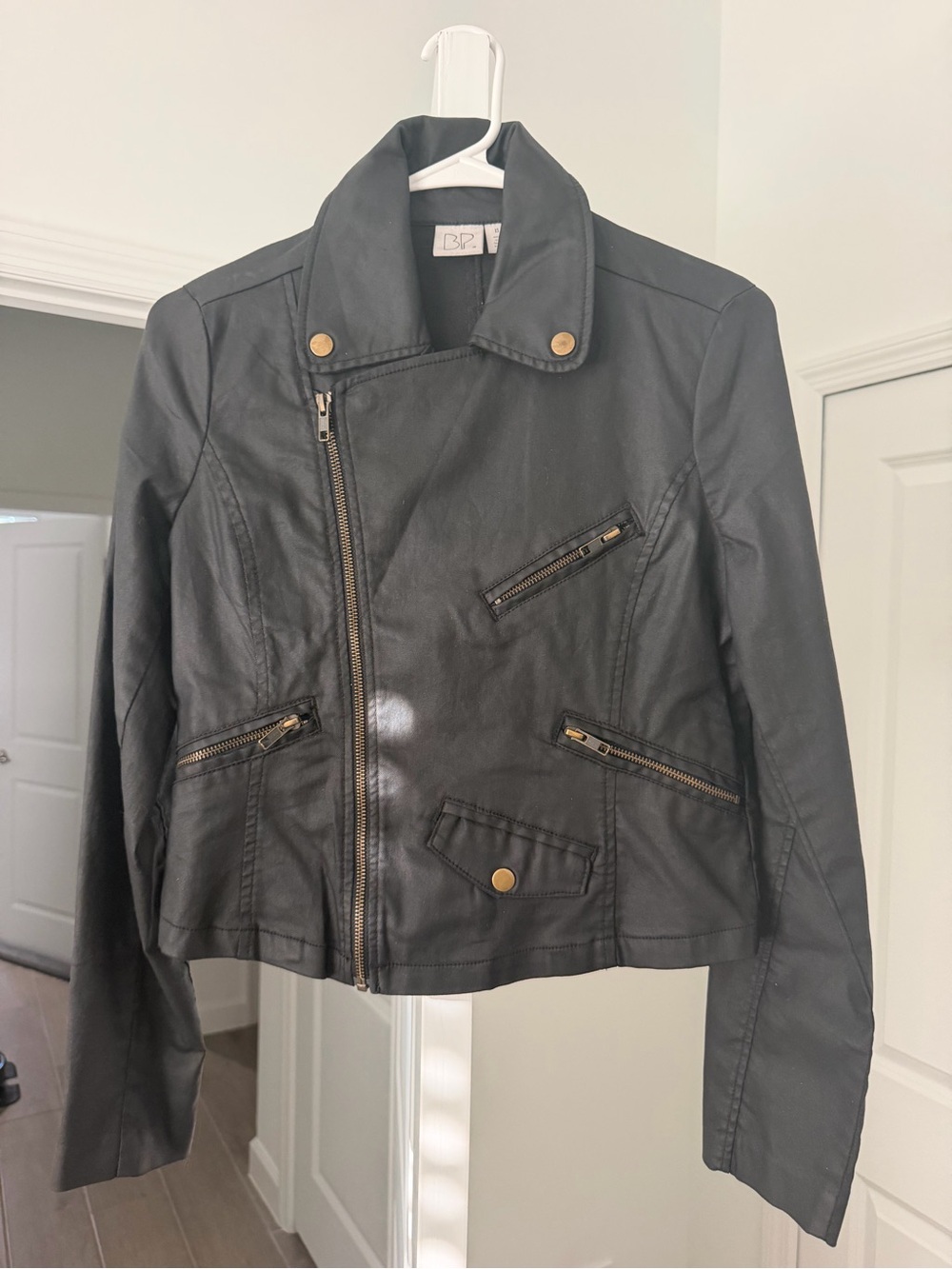 bp Black Faux Leather Asymmetrical Moto Jacket